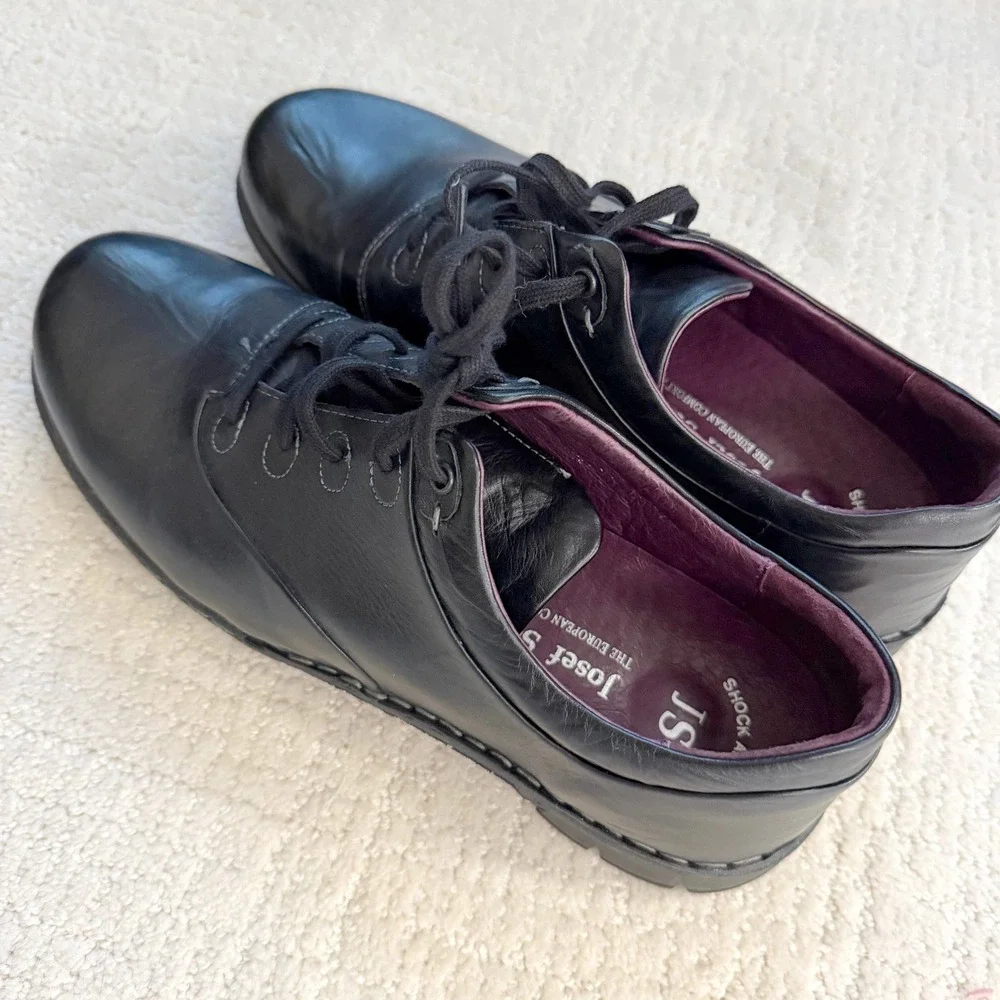 Josef Seibel Alexis Bozen Black Leather Comfort Oxford Shoes 40 9/9.5 Minimalist